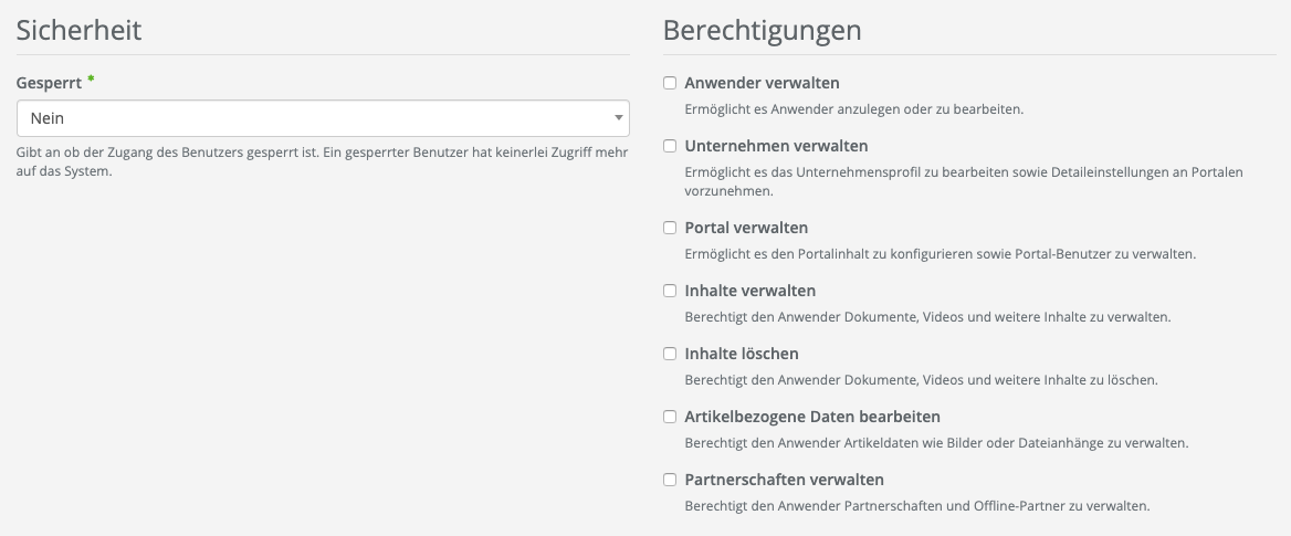 Anwender Berechtigungen