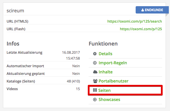 Link zur Portalseiten-Verwaltung aus der Portal-Übersicht