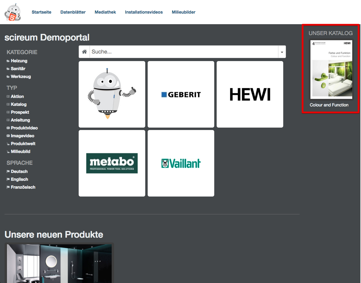 Darstellung eine Portalseiten-Elements in der Sidebar